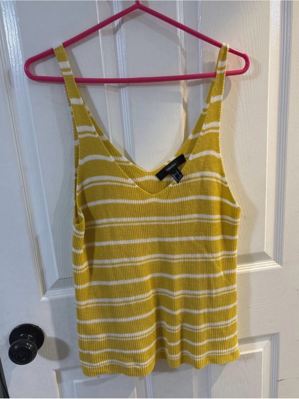 Forever 21 Yellow and White Striped Knit Tank